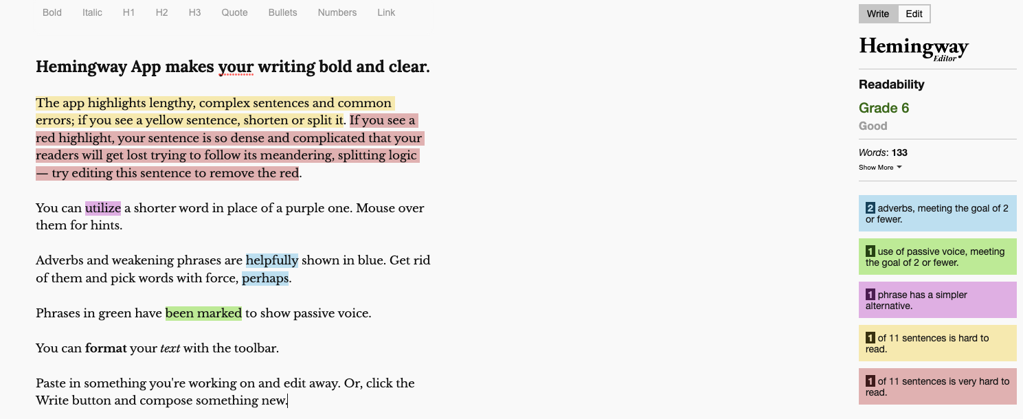 Hemingway app