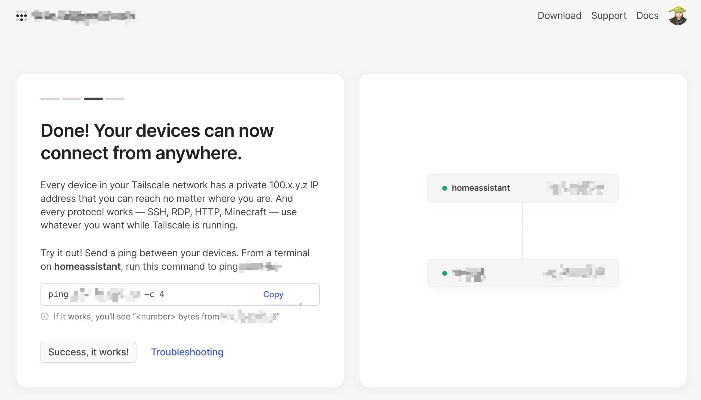 Successful Home Assistant connection to Tailscale and the Tailnet connection established on an Android mobile device